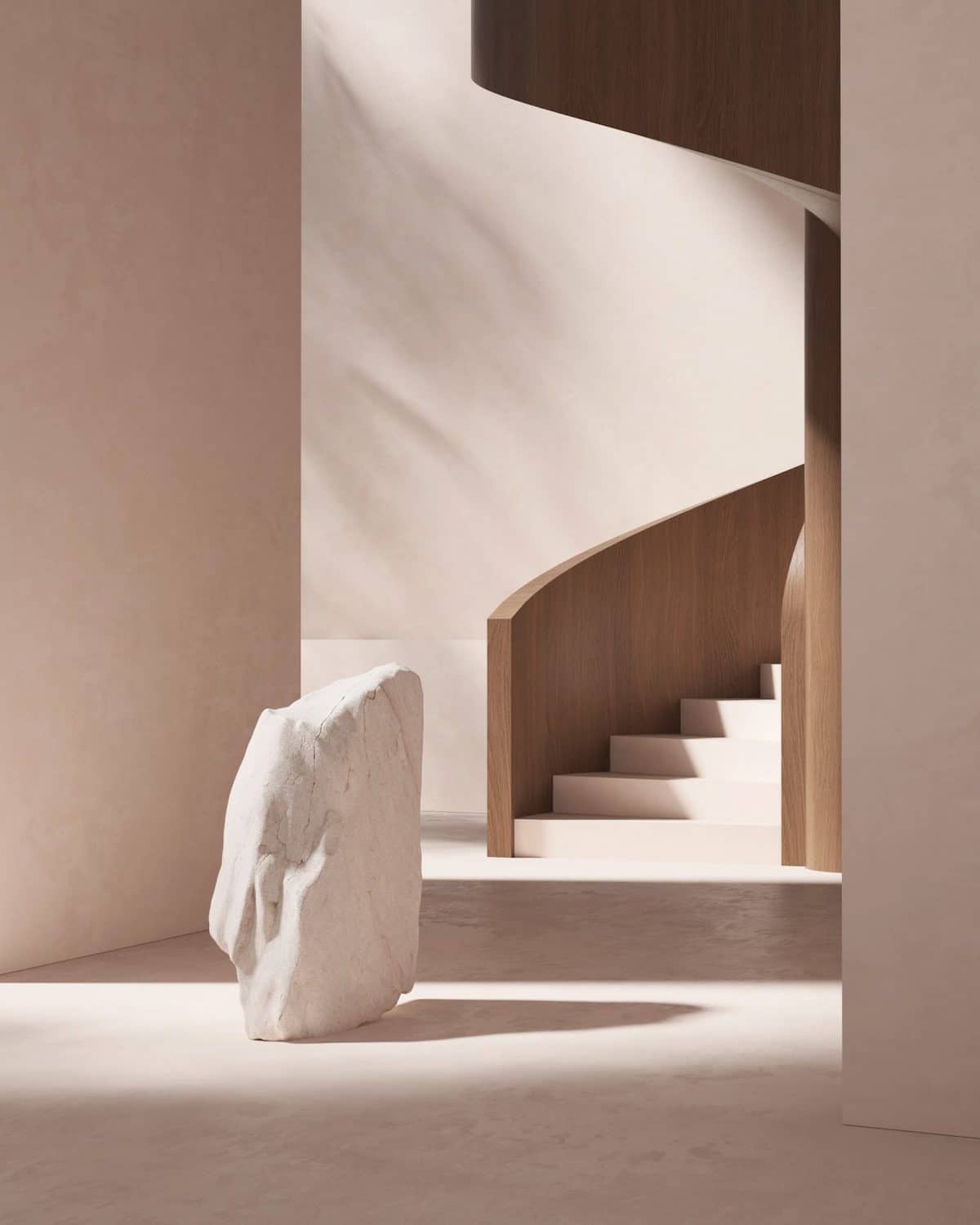Rock and Stair in Interior Rendering by Sébastien Baert