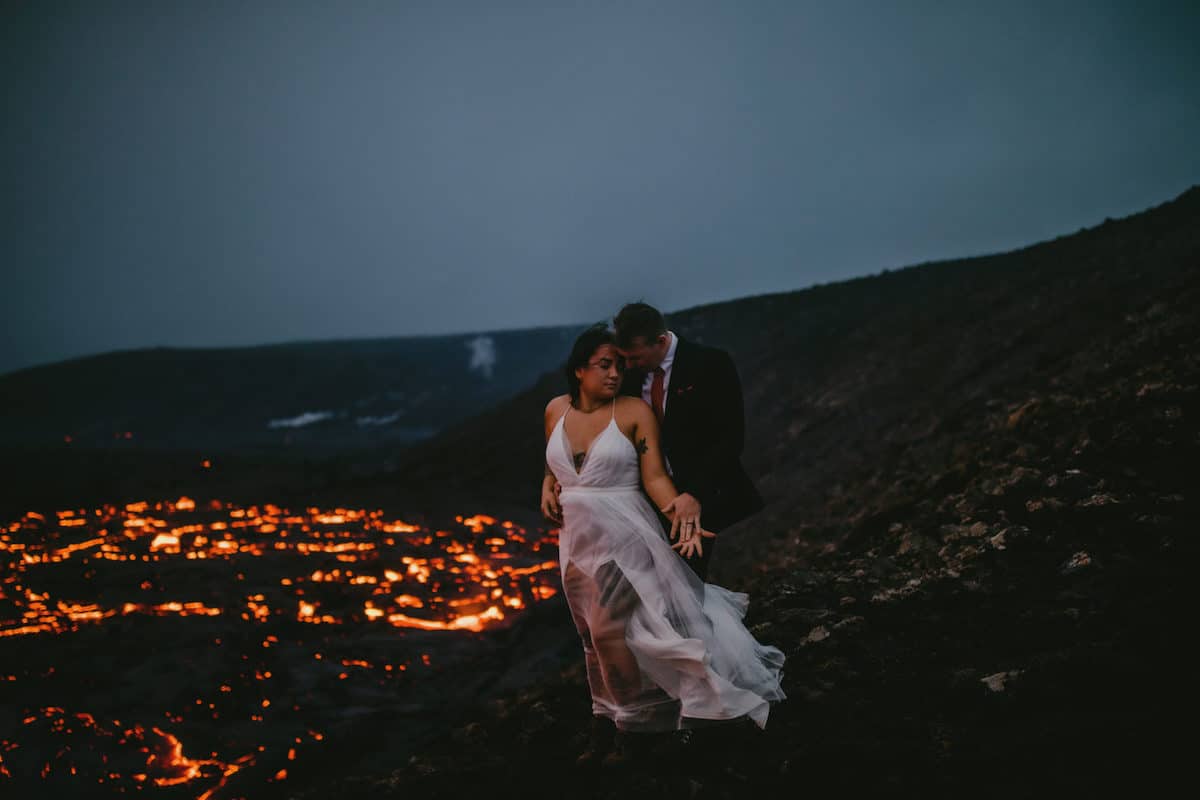 Wedding Photos in Front of a Volcano in Iceland