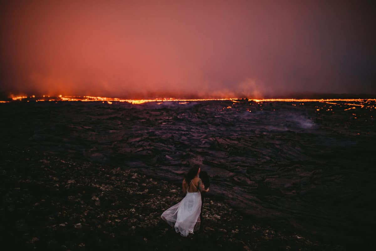 Wedding Photos in Front of a Volcano in Iceland