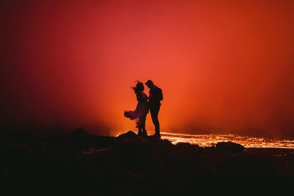 Wedding Photos in Front of a Volcano in Iceland
