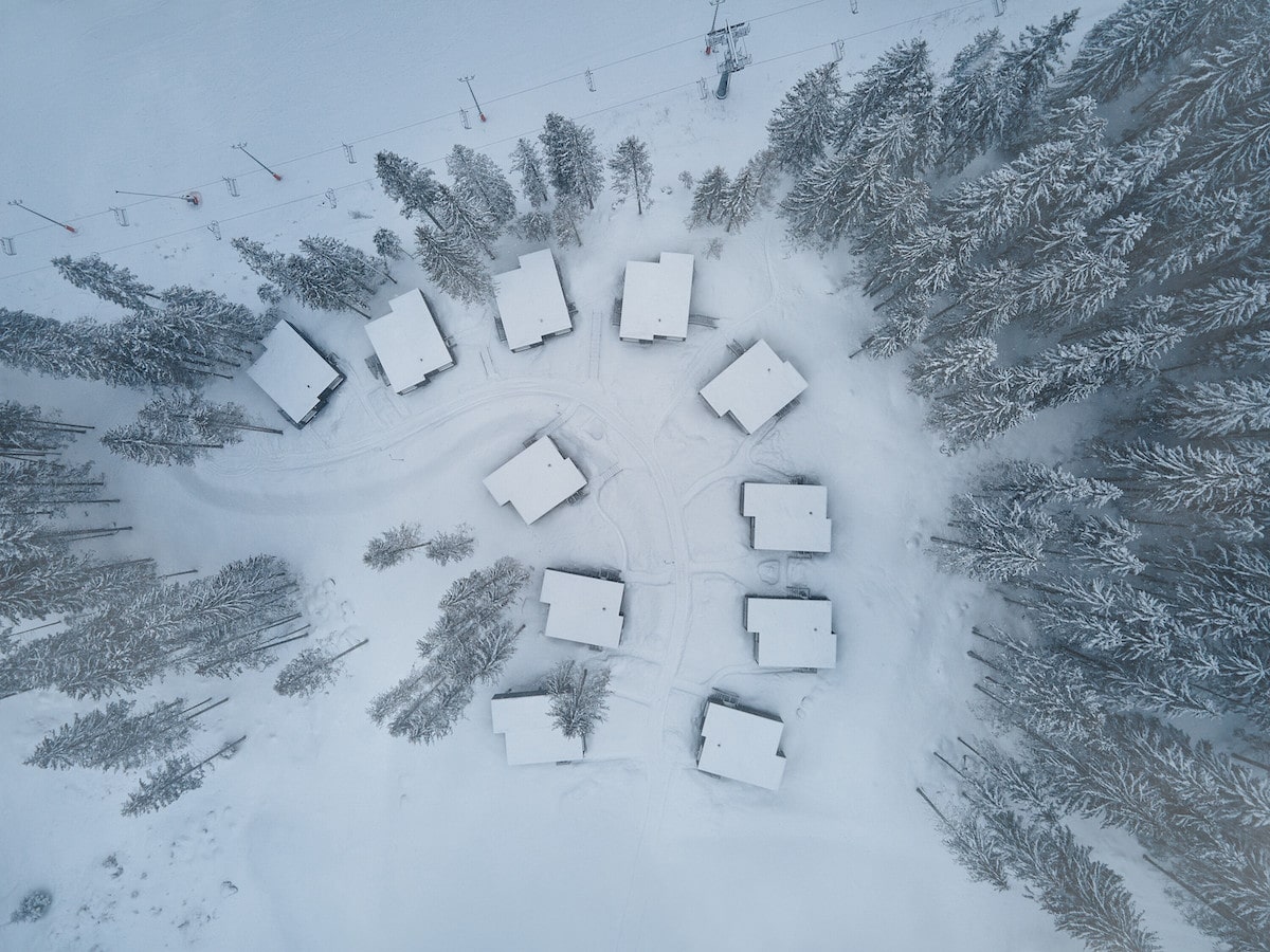 Aerial Photo of the Tree Houses of Hotel Björnson by Ark-Shelter