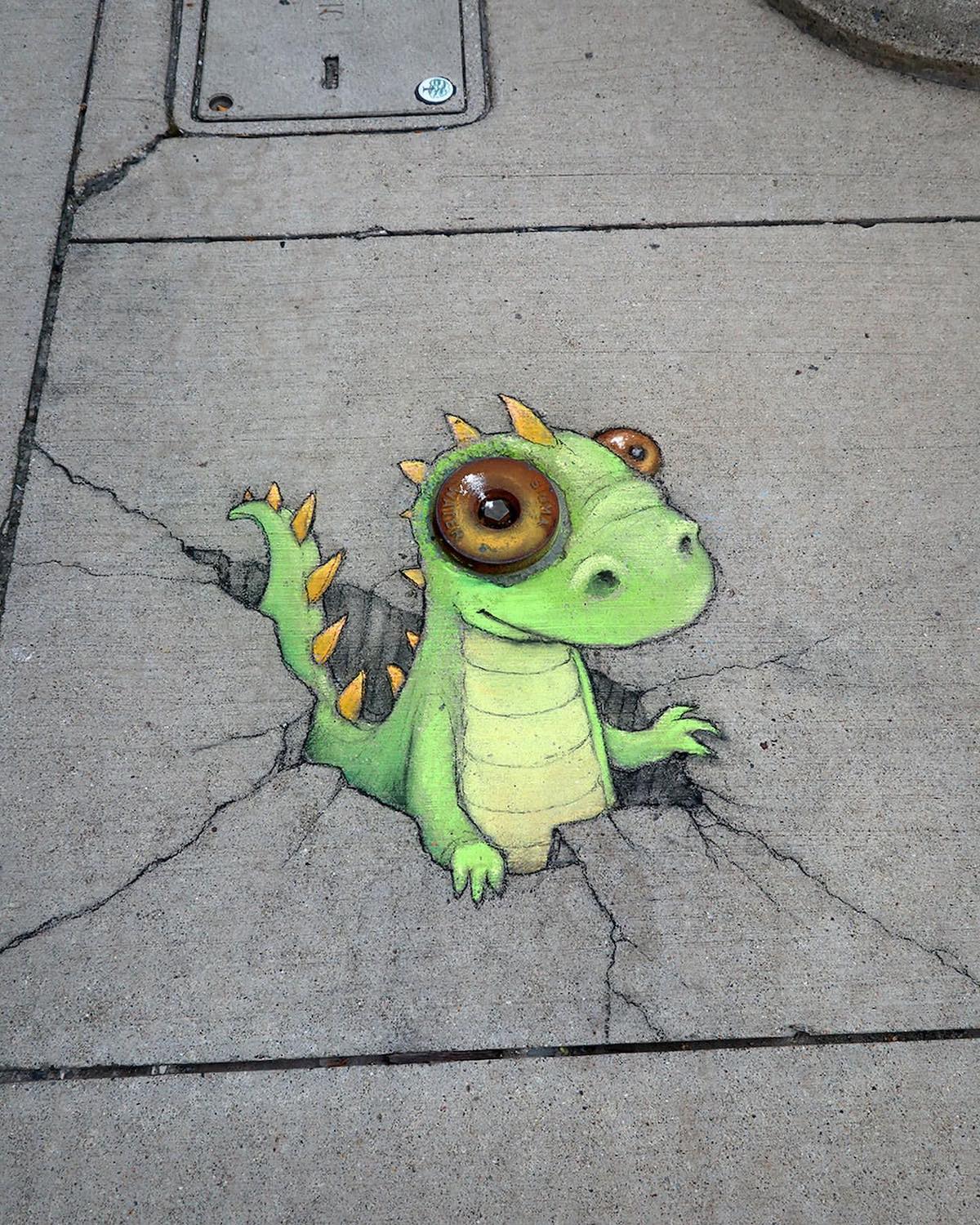 Street Artist Finds Unexpected Places for Whimsical Chalk Drawings