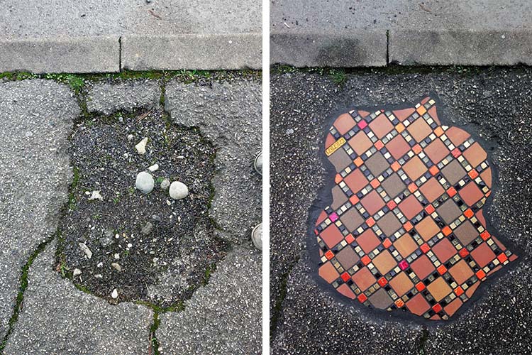 Mosaic Art in Pavement Cracks by Ememem