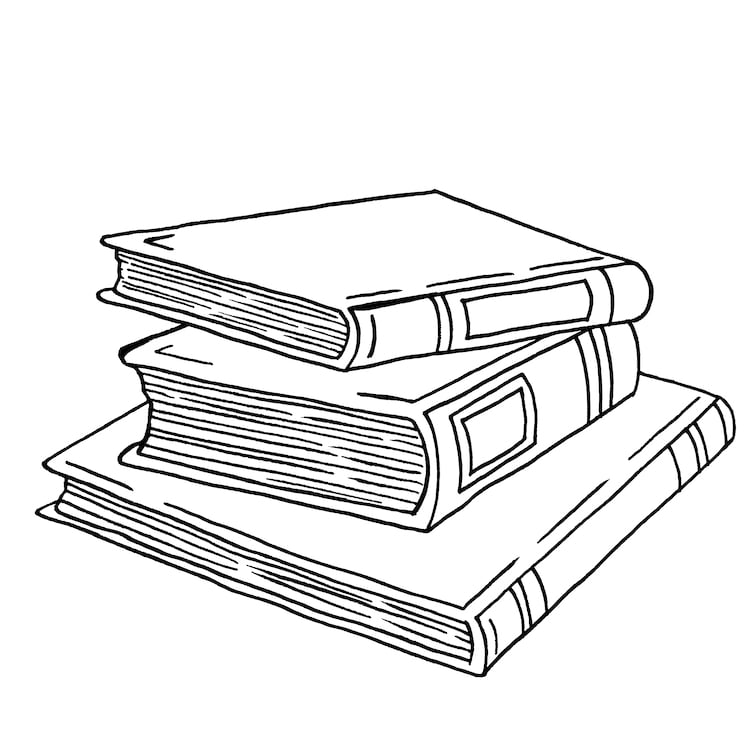 drawing of three books