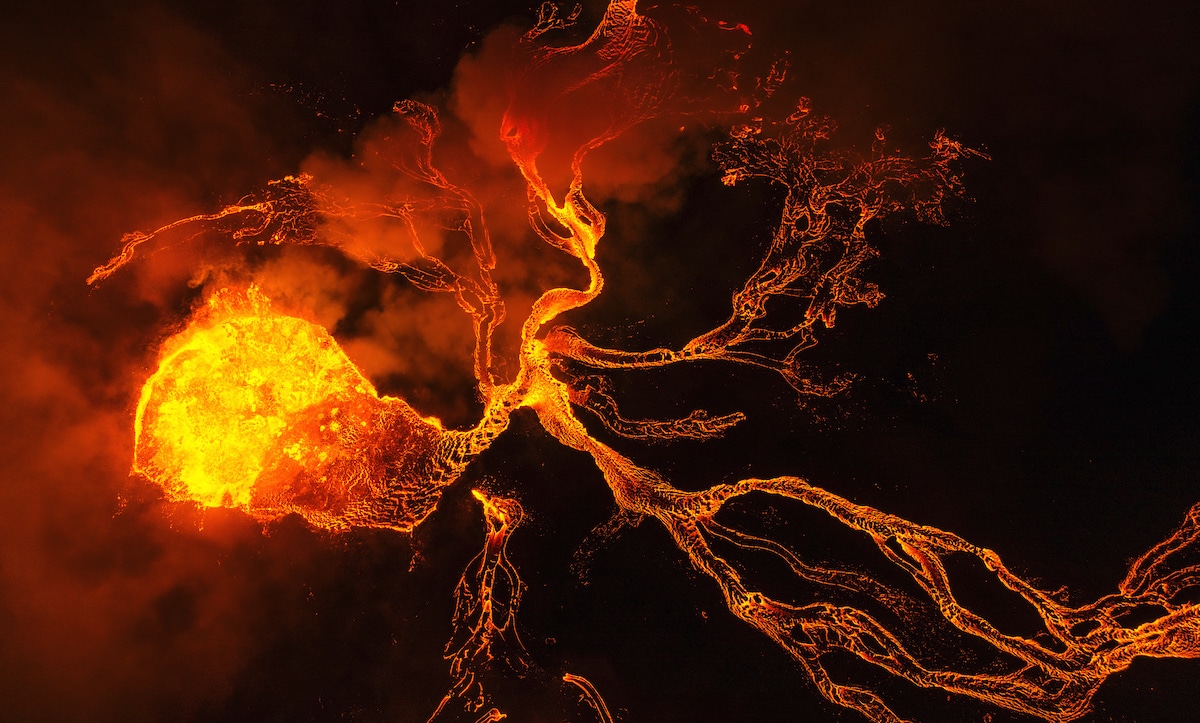 Aerial View of an Active Volcano in Iceland