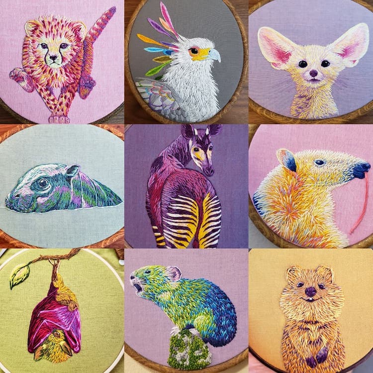 Laura McGarrity gyvūnų siuvinėjimo menas