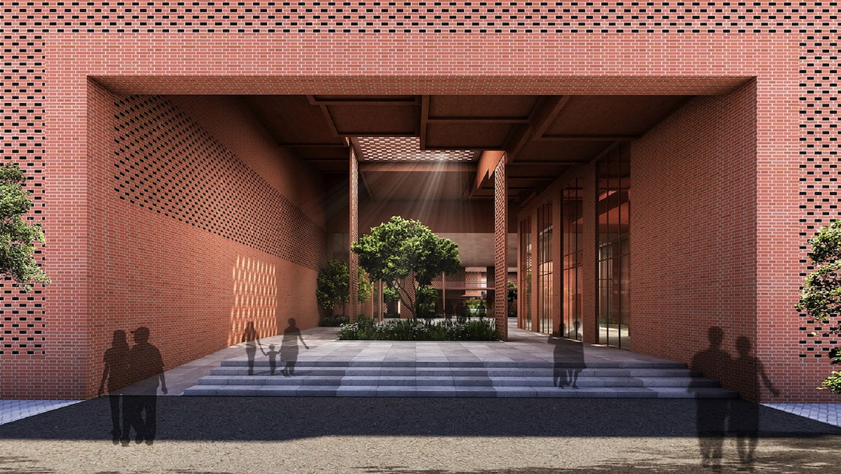 Closeup of Stepped Green Roof at Prestige University Building by Sanjay Puri Architects