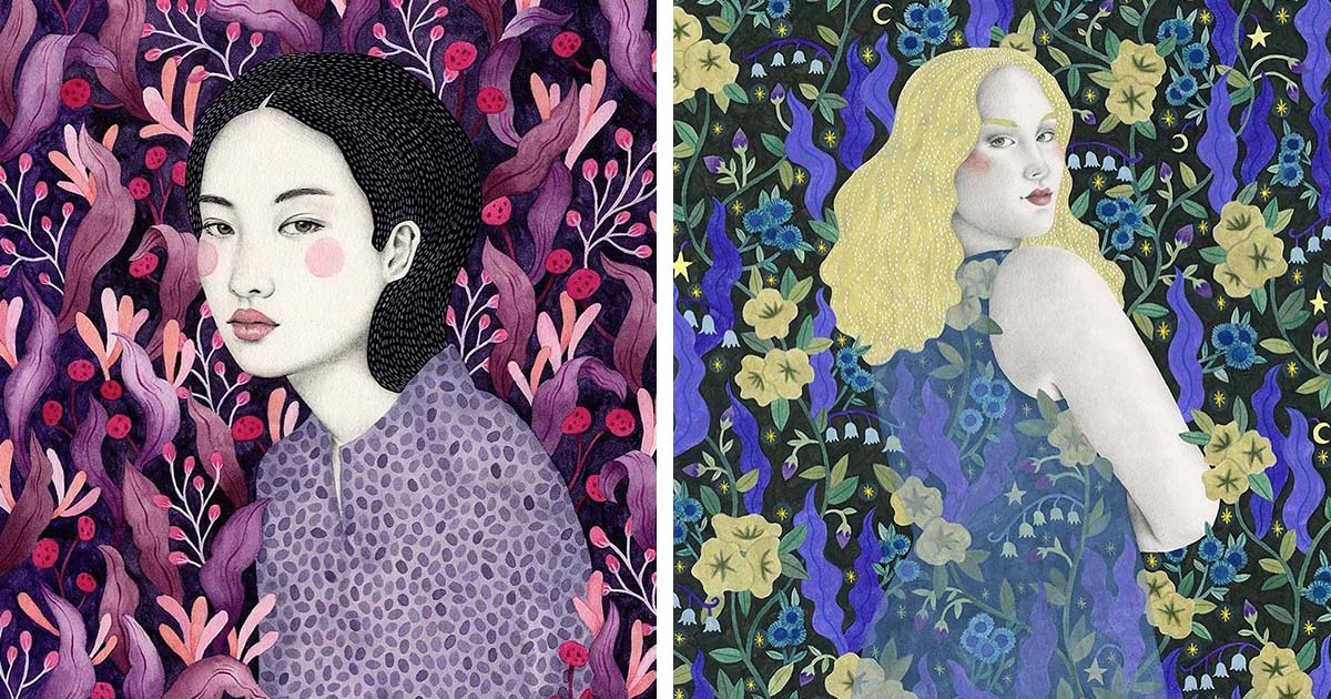 Enchanting Portraits Merge Enigmatic Subjects With Ornate Patterned Backgrounds
