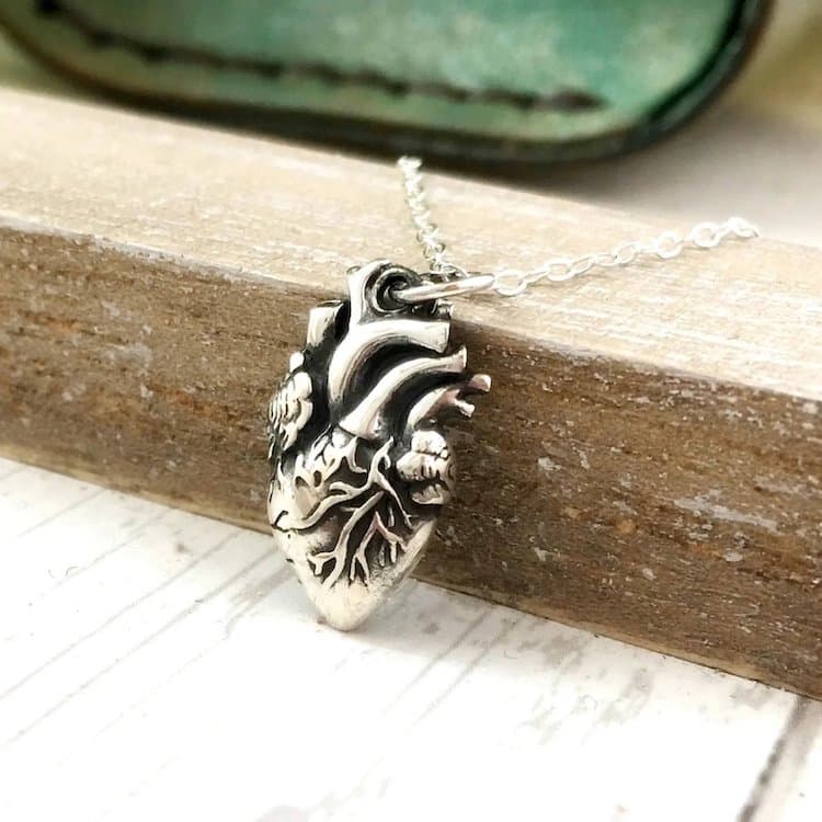 sterling silver anatomical heart necklace 