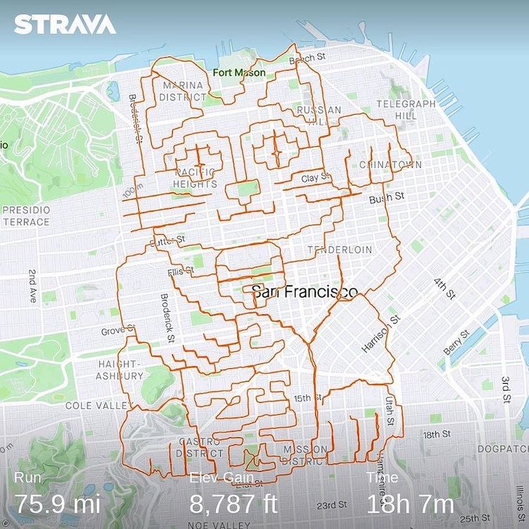 Runner Makes Drawing of a Tiger on the Streets of San Francisco Using Strava Running Routes