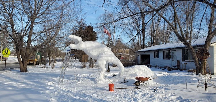 T-Rex Snow Sculpture by Paul Larcom