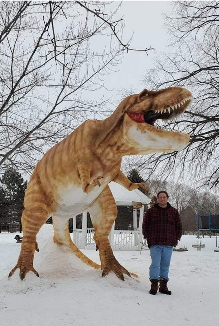 formal en casa cubrir Esta escultura de nieve de 3 metros de altura parece un 'T. rex' real