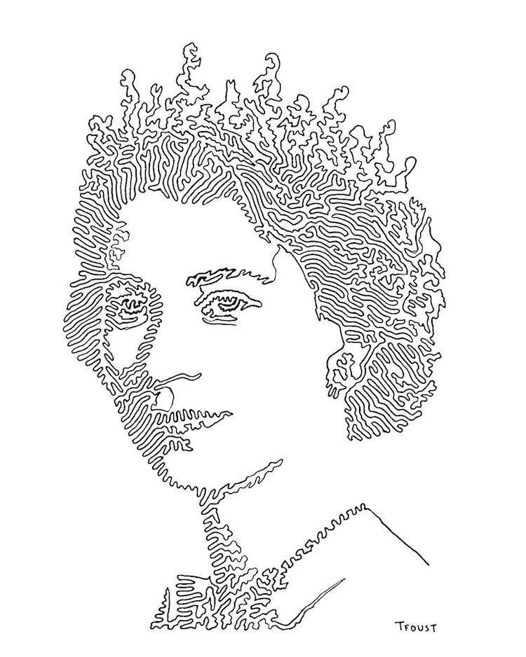 Retrato de la reina Isabel hecho con una línea por Tyler Foust