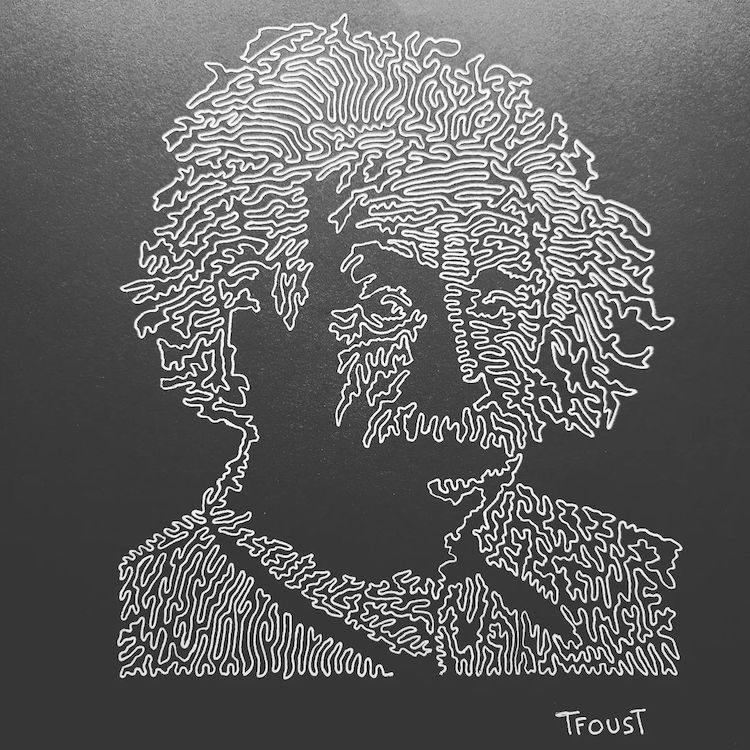 Retrato de Einstein hecho con una línea por Tyler Foust