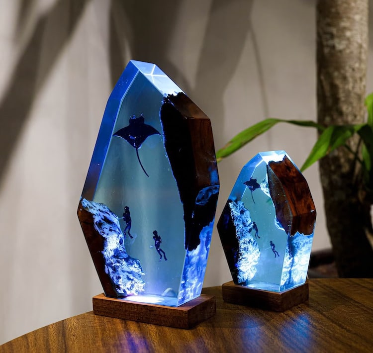 Wood and Resin Lamps Inspired by the Ocean