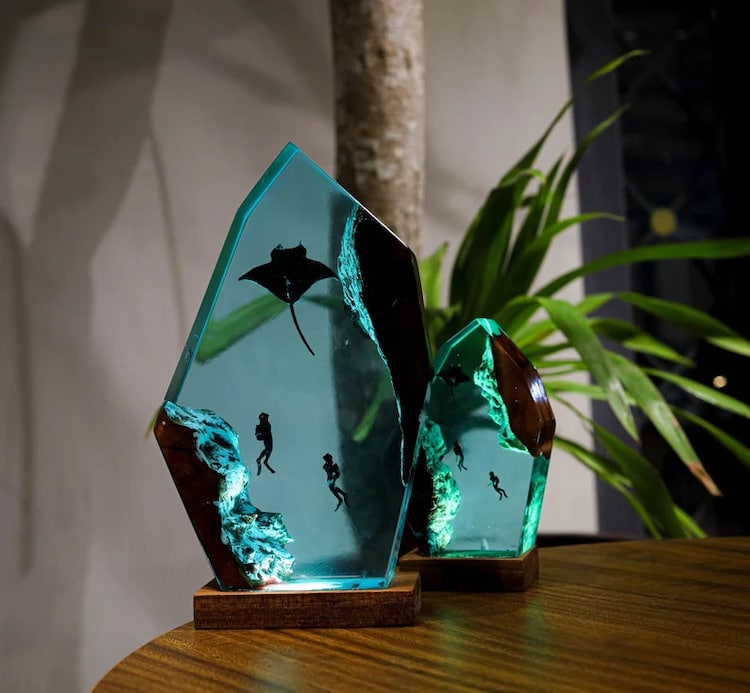 Wood and Resin Lamps Inspired by the Ocean