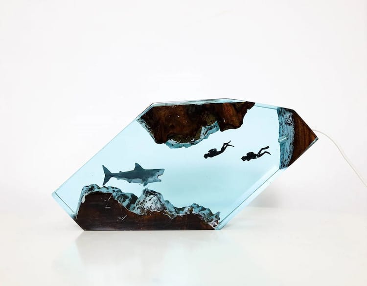 Wood and Resin Lamps Inspired by the Ocean