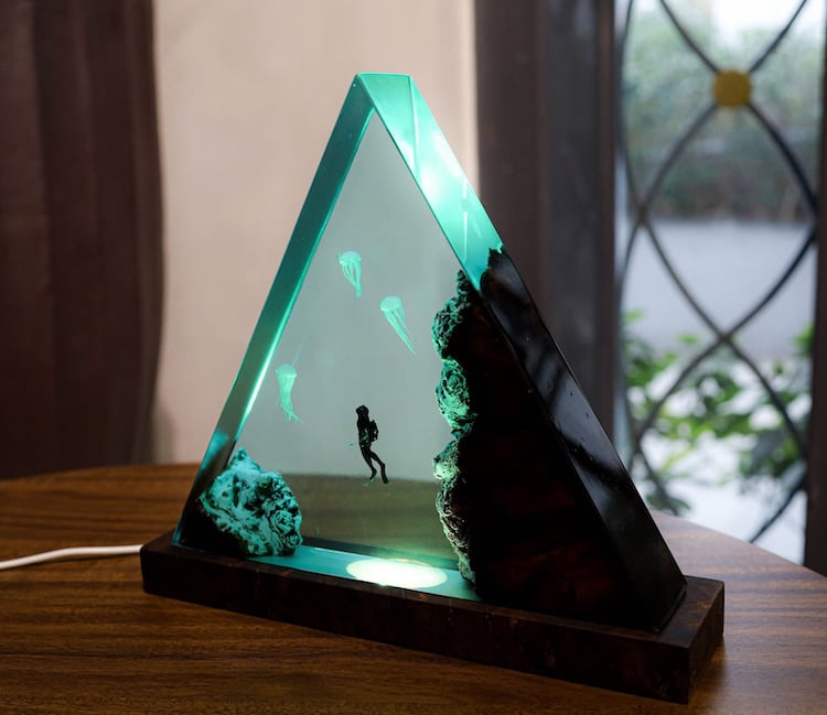 Wood and Resin Lamps Inspired by the Ocean