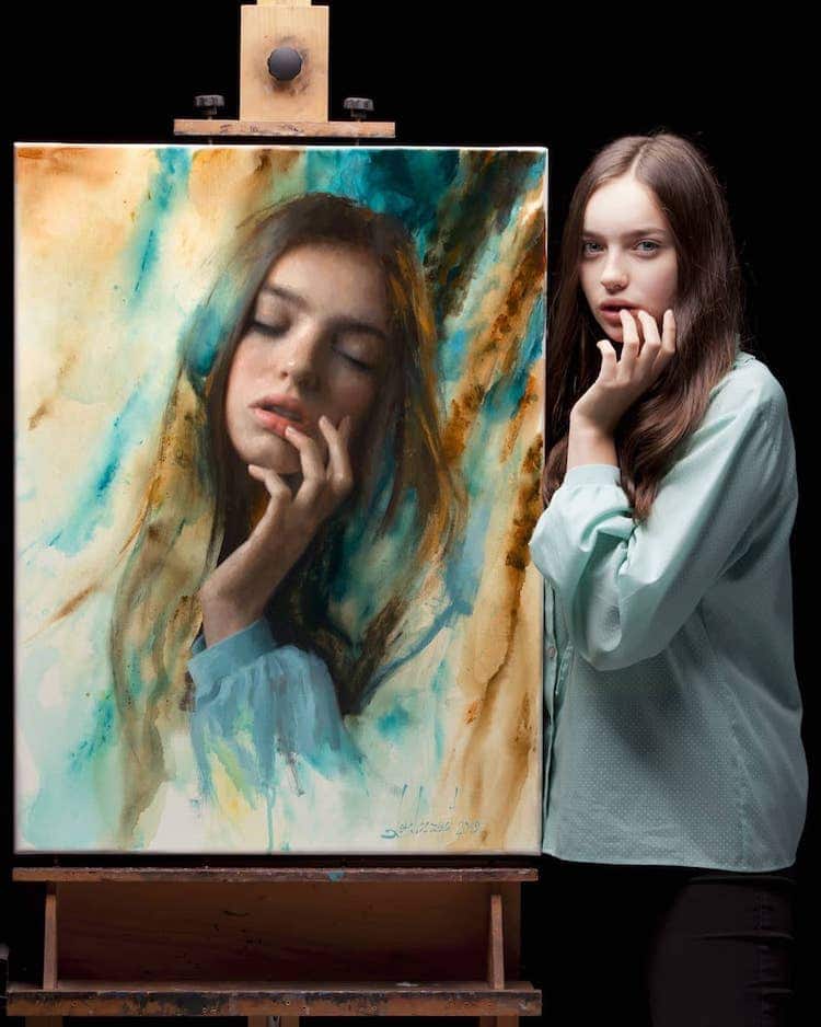 pinturas de retratos realistas al oleo por Damian Lechoszest