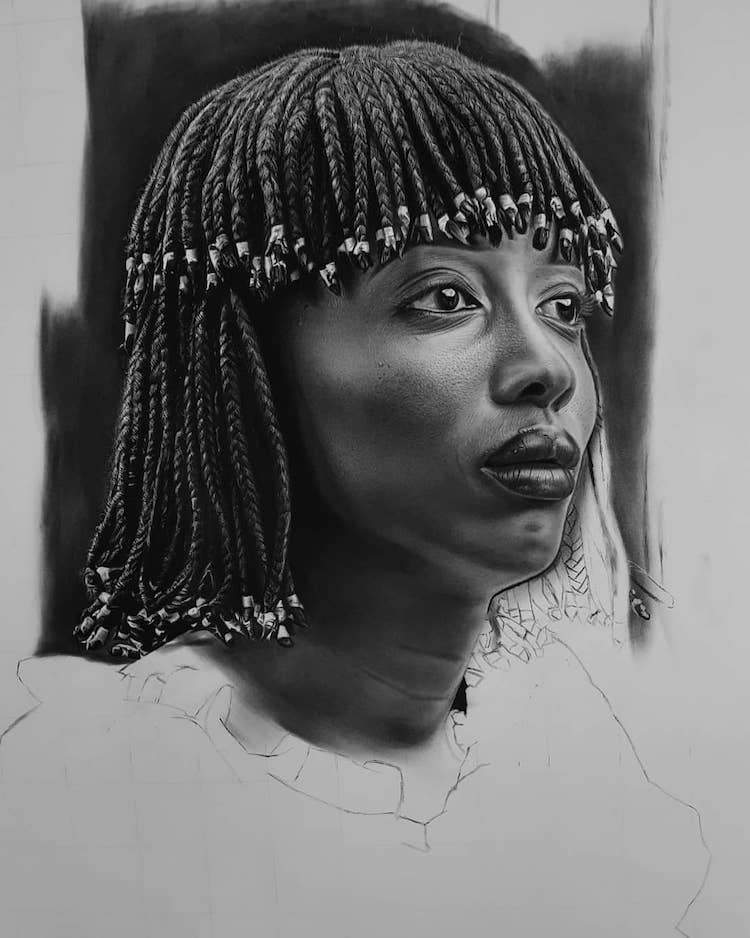 Ayọ' (Joy) Hyper-realistic Charcoal Drawing — Hive