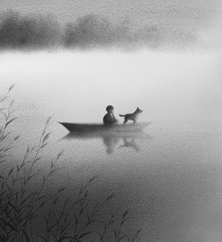 Grayscale Watercolor Painting by Elicia Edijanto
