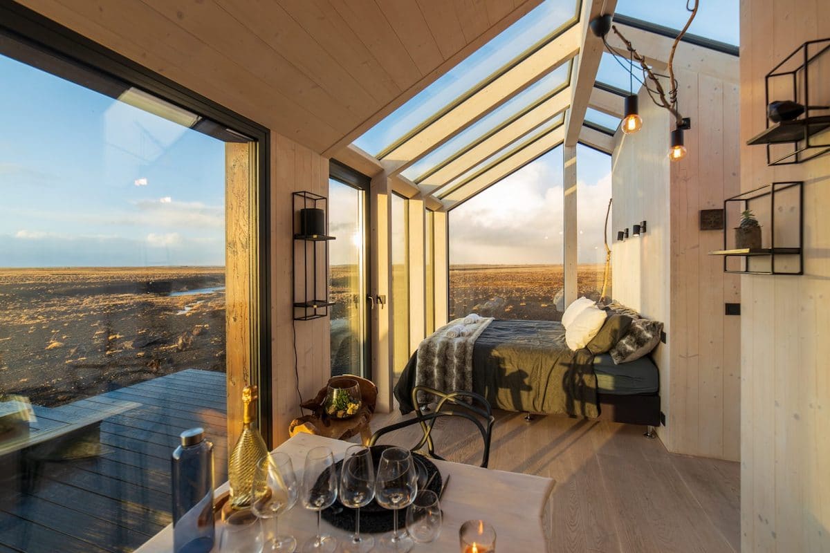 Interior of Icelandic Northern Lights Glass Cottage