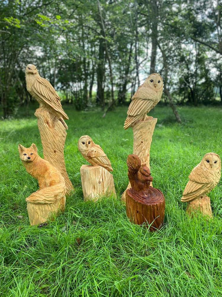 Wood Sculptures by Man and His Dog Carvings