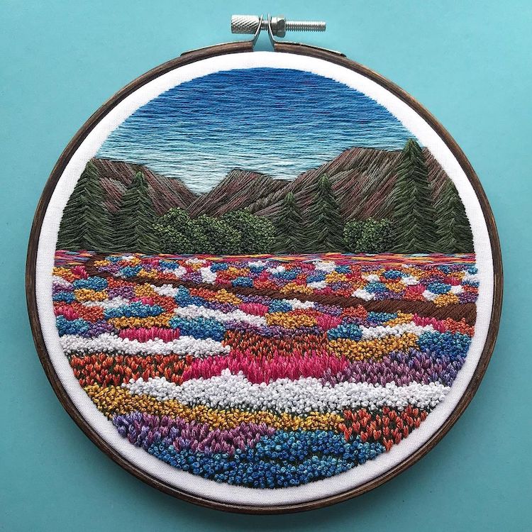 An Artist Creates Colorful Embroideries That Look Like Landscape Art /  Bright Side