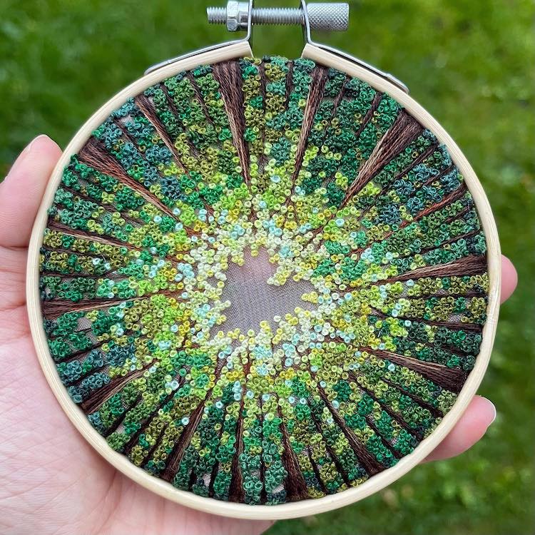 Organza Embroidery Captures Awe-Inspiring View of the Forest