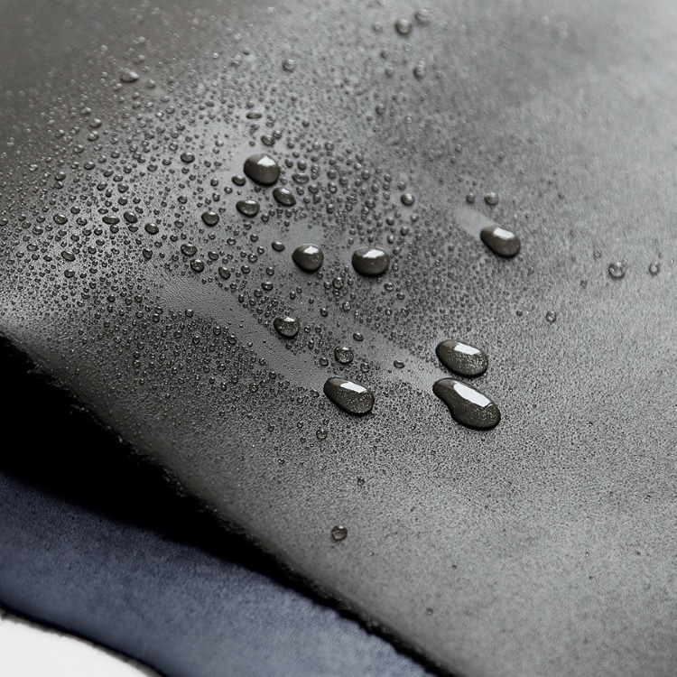Detail of Water Droplets on Snowpal Bag, Which is Made of Water-Resistant Leather