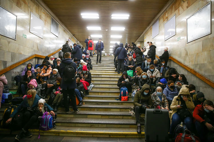 People Hiding in Kyiv Metro Station