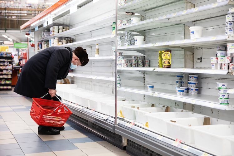 Empty shelves in Kyiv grocery stores