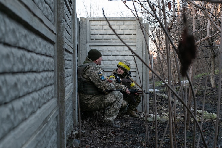 Soldiers Protecting Residential Building in Kharkiv
