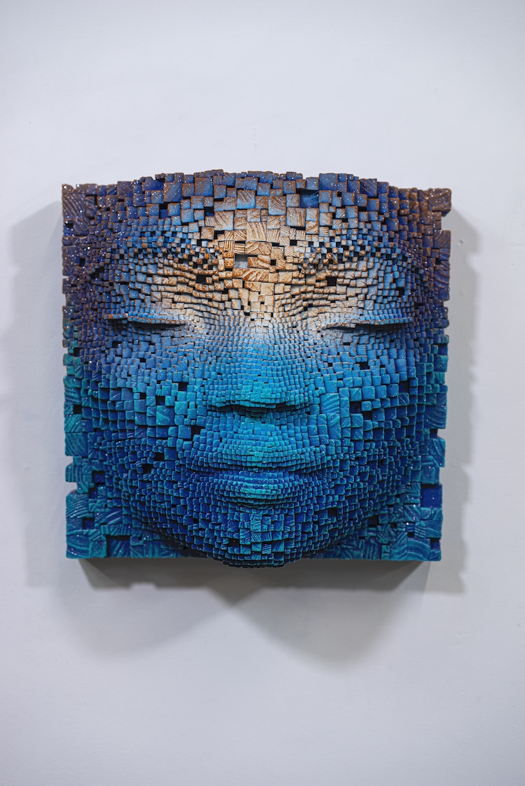 Pixelated Face Sculpture by Gil Bruvel