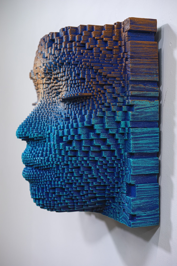 Pixelated Face Sculpture by Gil Bruvel