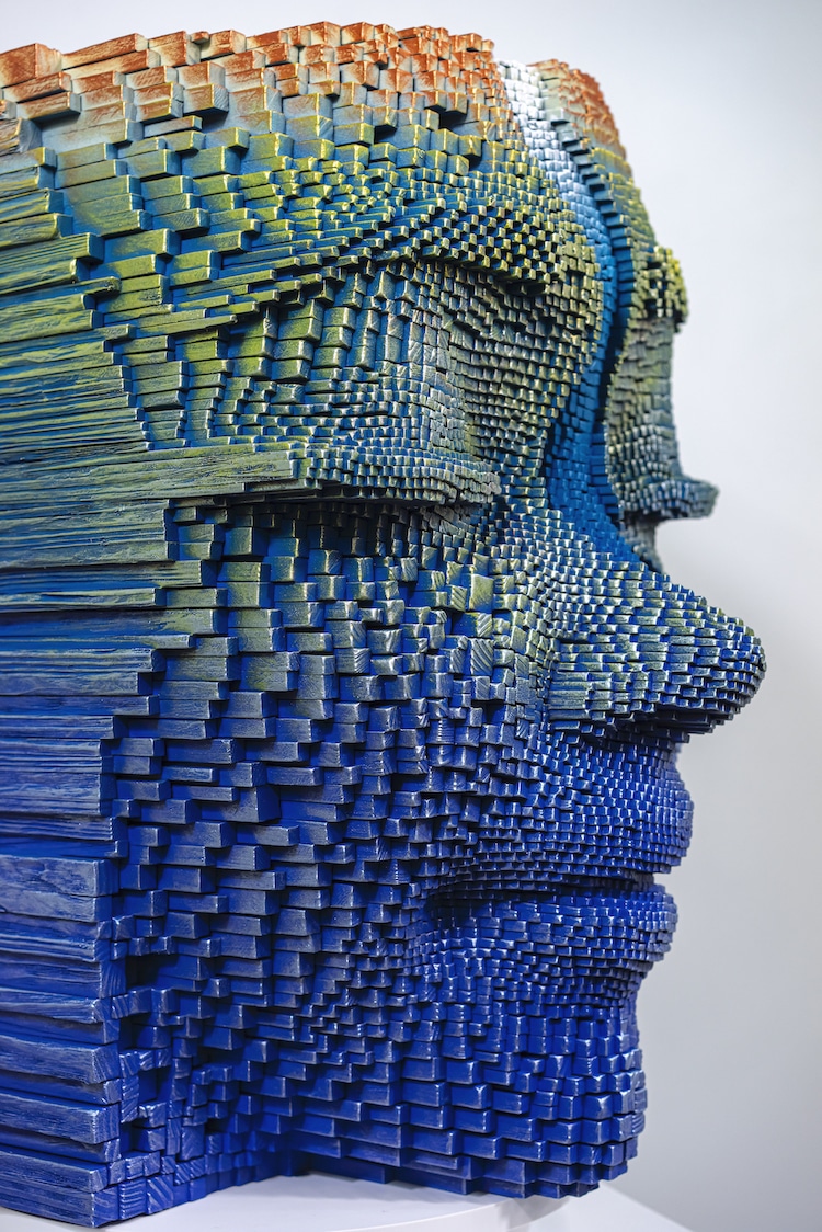 Wood Sculptures of Faces by Gil Bruvel