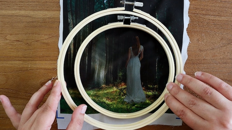 Embroidery Hoop and Fabric With a Photo Printed on It