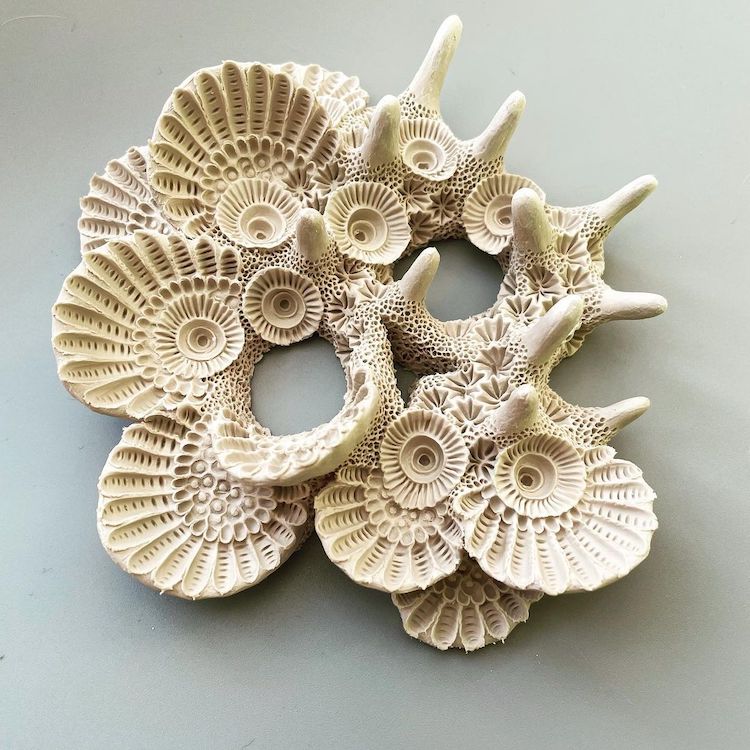 Escultura de cerámica inspirada en la vida acuática por Lisa Stevens