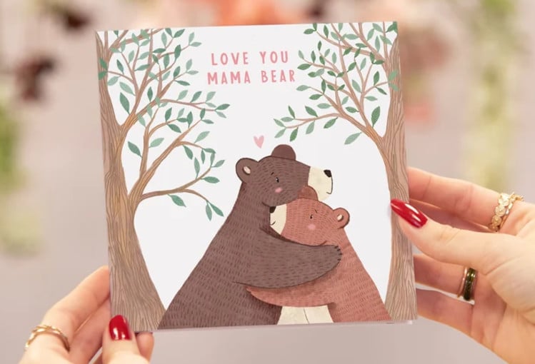 Mother's Day Card with two bears hugging and the message "love you mama bear"