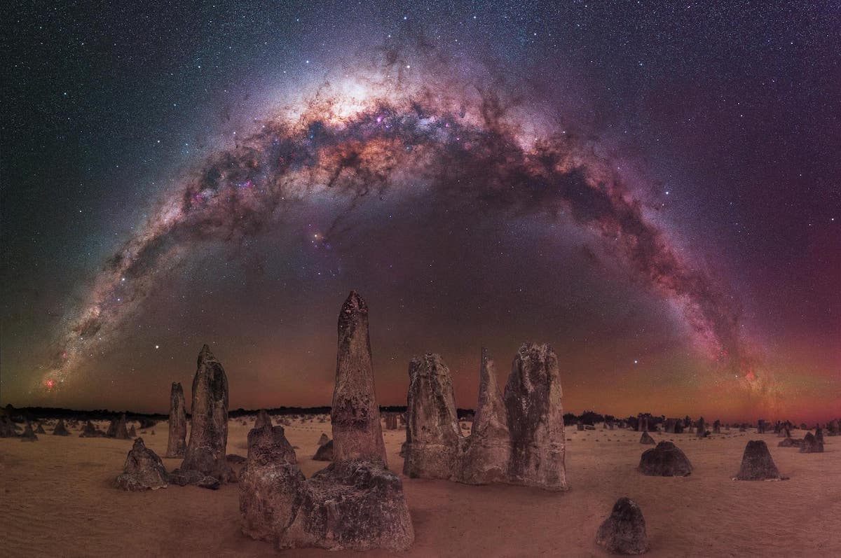 180-degree panorama of the Milky Way in Nambung National Park