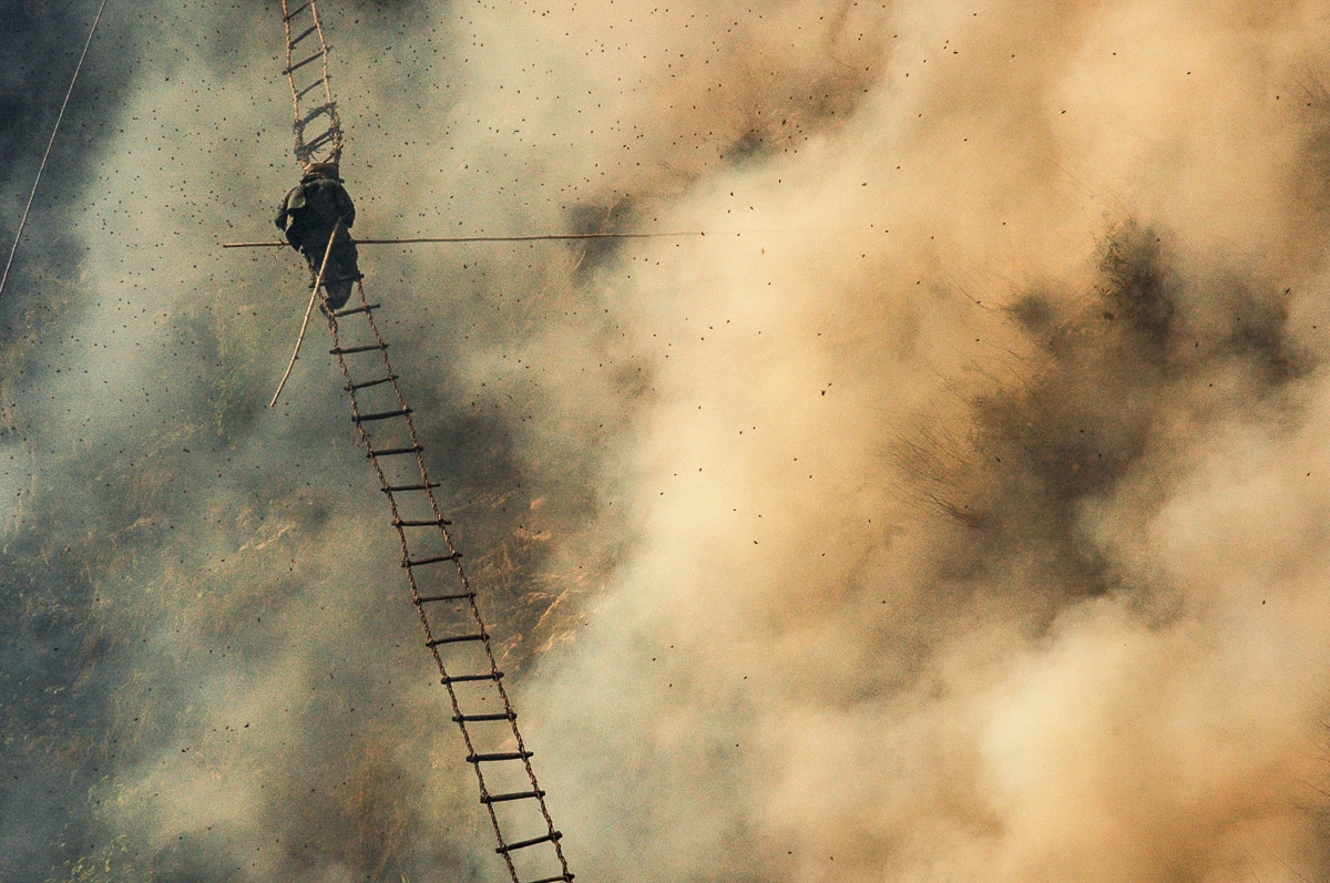 Honey Hunter in Nepal on a Rope Ladder