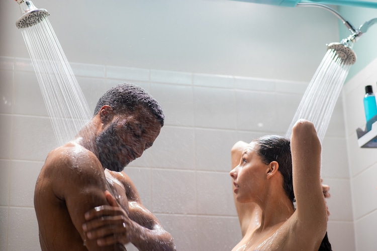 Couple Under Tandem Shower