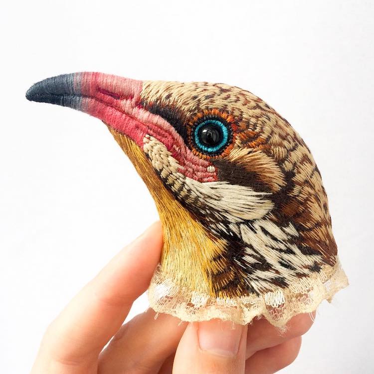 Embroidered Bird Brooches by Embirdery