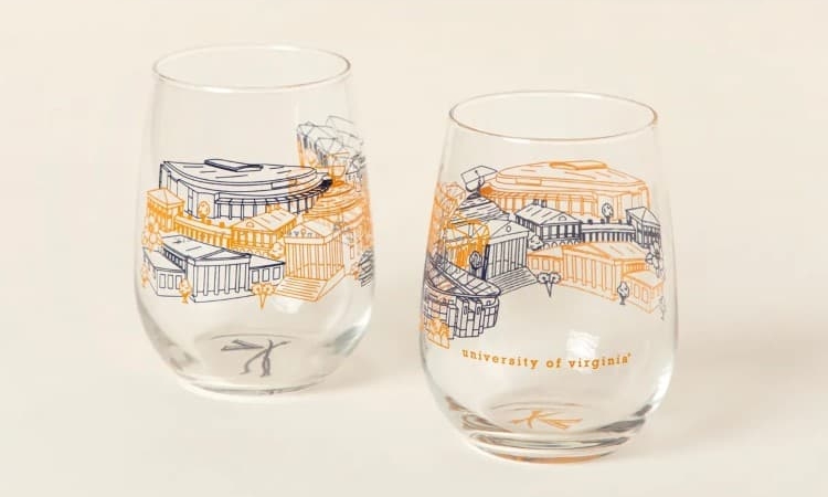 College Cityscape Wine Glasses