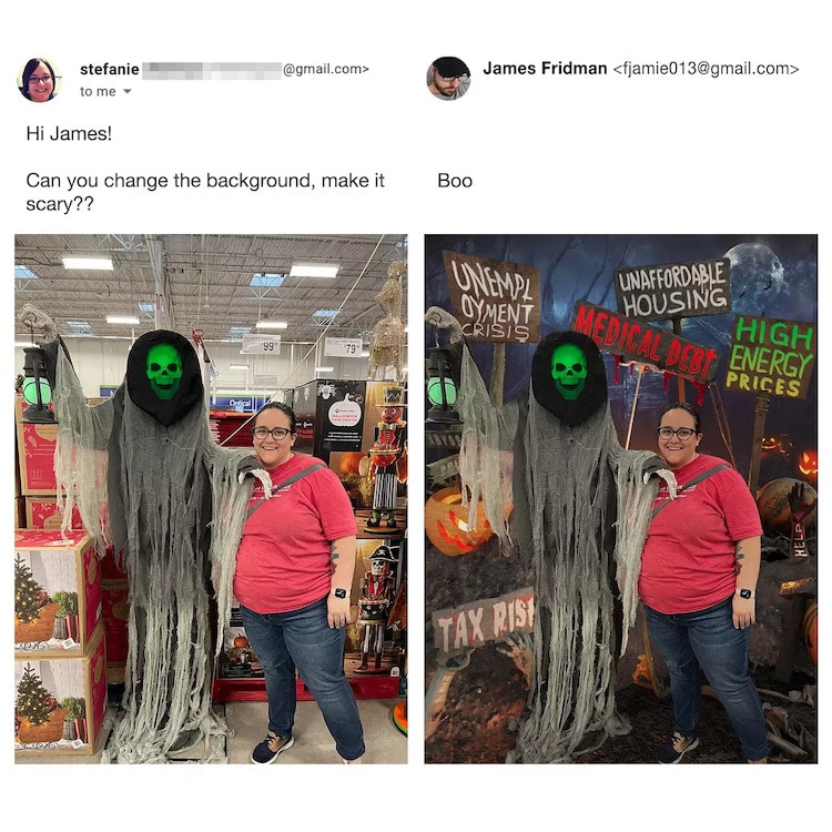 Arreglos graciosos en Photoshop del troll de Photoshop James Fridman