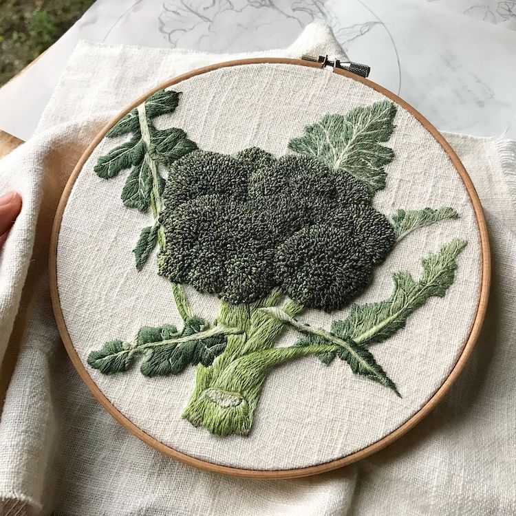 Broccoli Embroidery Art by Konekono Kitsune