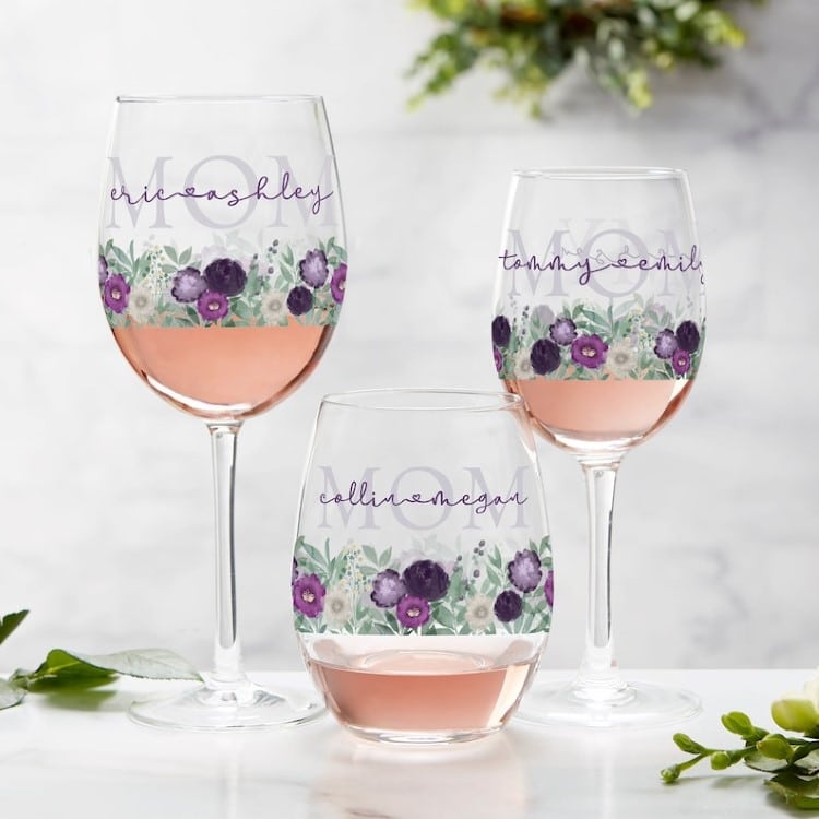 Personalized Floral Wine Glass