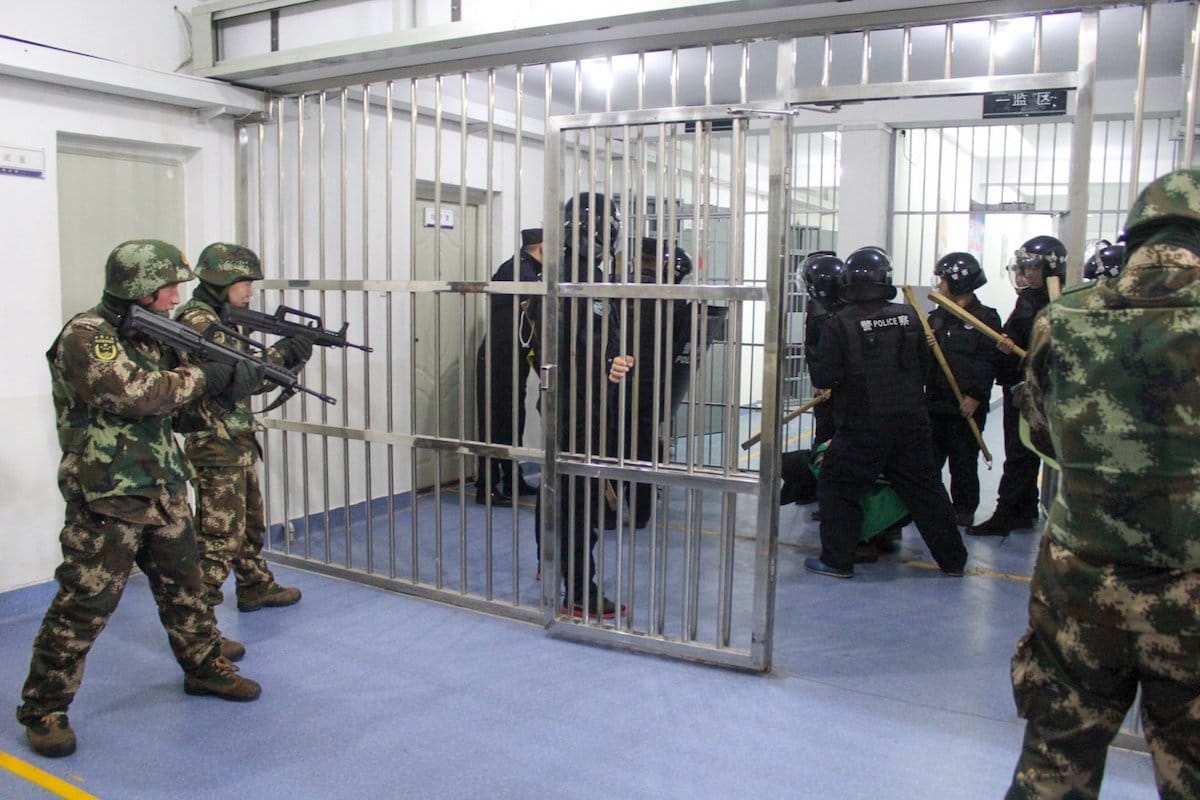 Image showing internment camp police security drills at the Tekes County Detention Center in Xinjiang