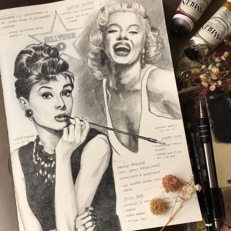 Artista llena sus cuadernos de bocetos con increíbles dibujos a lápiz