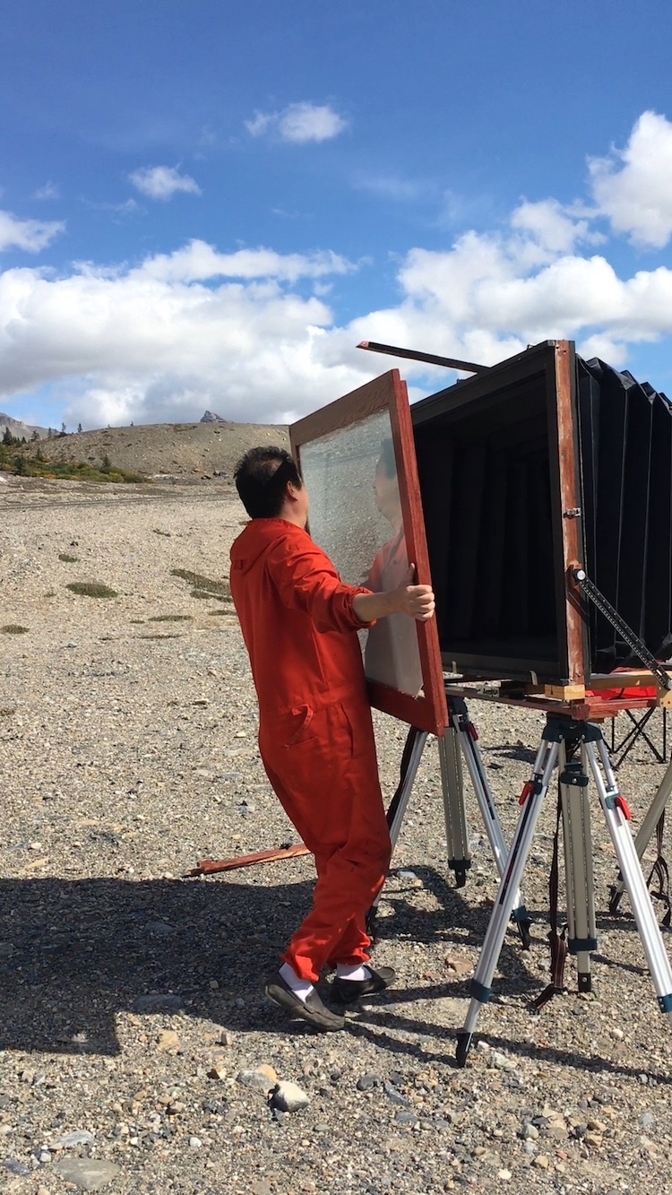 Bill Hao with Large Wet Plate Camera on Site
